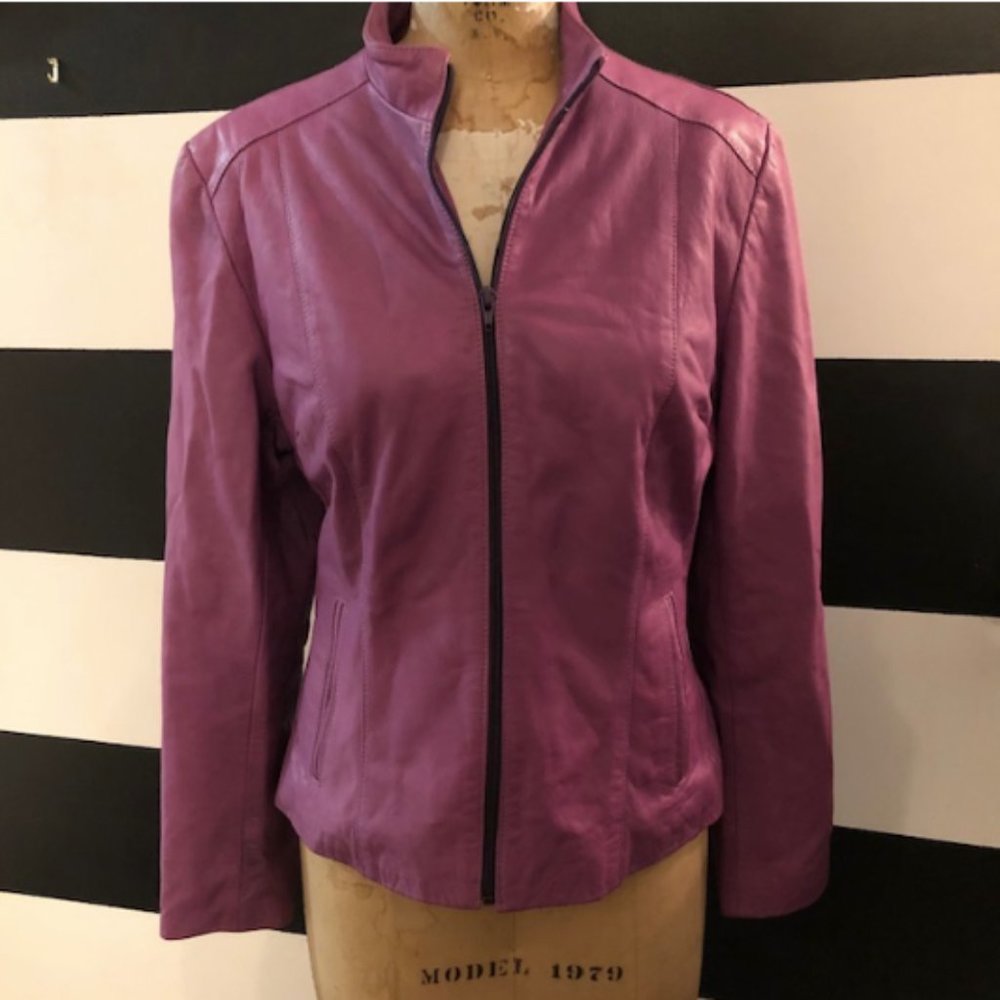 ITALIAN GENUINE  LEATHER Purple Jacket  size M/L